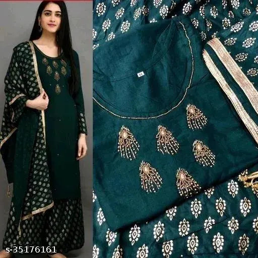 Rayon women's casual/party wear kurti, Palazzo, and dupatta set in solid pattern - Indian origin