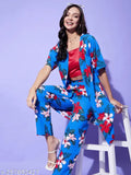 Rayon-satin floral shoulder straps nightsuit set, printed with intricate patterns on display