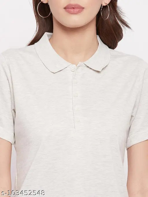 Grey cotton T-shirt, women's polo style by YUYAM essentials - minimalist fashion piece from India