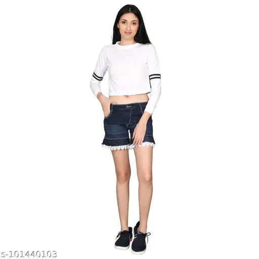 Trendy white cotton blend women's checked long sleeve sweatshirt/t-shirt, stylish casual wear for women with S (34 in bust), M (36 in bust), L (38 in bust), XL (40 in bust) sizes