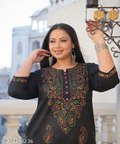 Black cotton kurta set with printed net dupatta and pants by Yash Gallery, size XXL or XXXL