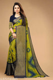 Trendy rimzim chiffon saree with big zari border, perfect for parties and traditional wear, featuring an unstitched chiffon blouse. Free size, origin India