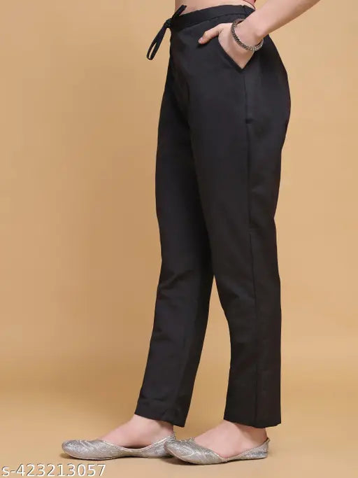 Black and white cotton women's trouser pants set, pack of 2 - versatile and comfortable casualwear, Indian origin