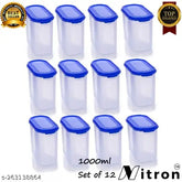 12pc Nitron Unbreakable Airtight Space Saver Plastic Modular Storage Jars (1000ml each), ideal for kitchen and pantry organization