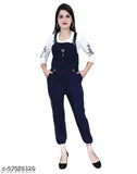 Cotton linen printed knee-length dungaree with top jumpsuit for girls - Indian-made, comfortable and breathable fabric with solid lining for parties