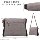 Grey fabric sling bag, 3 compartments, self-design pattern, free size (10in x 2in x 7in), Indian origin