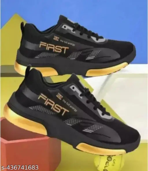 Black PVC sole training shoes for men, ideal for boys (4-5 years to 11-12 years), NCC combo pack of 2 running shoes on display stand