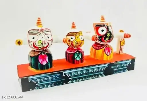 Marble handicraft Jagannath Balabhadra and Devi Shubhadra idol, intricate Hindu deity showpiece for car or home decoration, India origin