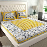 Attractive trendy cotton double bedsheet, floral jaipuri print 180TC, 2 pillow cover combo for summer use