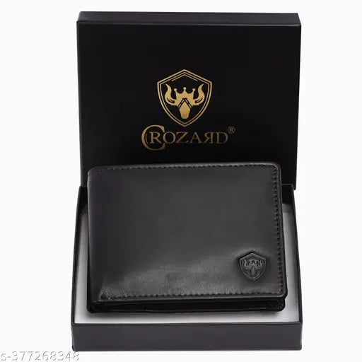 Genuine leather men's wallet, 2 compartments, solid pattern, Crozard brand, free size (10cm x 8cm), premium quality