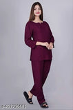 Women's rayon printed night suit set (wine), breathable & lightweight rayon pyjamas with long sleeves, soft & comfortable sleepwear from India