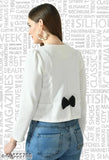 Cotton blend solid-colored bow jacket for women, long sleeves and comfortable fit
