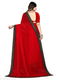 Red georgette Rovilo Fashion party saree with zari woven blouse, ideal for weddings or special events