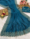Teal Vichitra Silk saree with embroidered blouse, traditional Indian attire on mannequin