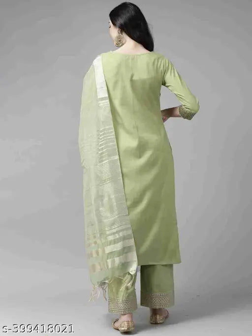 Cotton-rayon printed kurta set with dupatta and palazzo pants, vibrant Indian fashion on display