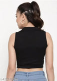 Black cotton sleeveless crop top for women, trendy party wear or casual outfit
