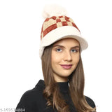 Ambitieux Women's Wool Beanie Cap Set - Winter Soft, Snow Proof Pom Pom with Visor (Pack of 2), self-designed, machine knitted, high-quality, anti-allergic