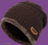 Brown embroidered beanie cap (Arcylic, KANEEKSHI, India)