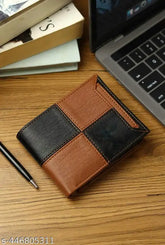 Genuine leather, multicolor faux-leather wallet for men with 5 card slots, coin pocket, hidden pockets. RFID protected and sophisticated design. Brown color with stitching detail and matte finish exterior. Perfect gift or personal accessory. Made in India