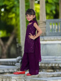 Georgette A-line party kurta pyjama set with dupatta, embellished & embroidered for festive girls, 2-16 years, India origin