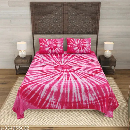 Jaipuri Shibori Bandhej Tie and Dye King Size 100% Cotton Bedsheet with 2 Stitched Pillow Covers - Botanical print, premium quality, perfect for summer
