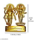 Golden brass decorative showpiece: Laxmi and Vishnu Ji idols - 10cm (India)