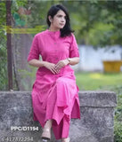 Trending cotton printed net co-ord kurta & palazzo set for women, one side pocket, three-quarter sleeves, summer wear from India