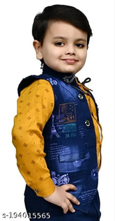 Boys yellow denim ethnic jackets, solid pattern, long sleeves, size: 6-12 months Indian made