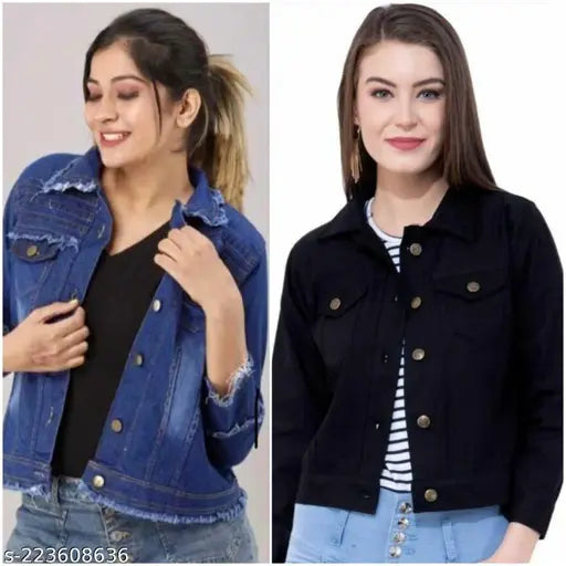 Trendy denim jacket combo pack for girls (12-16 years), solid color, Indian-made