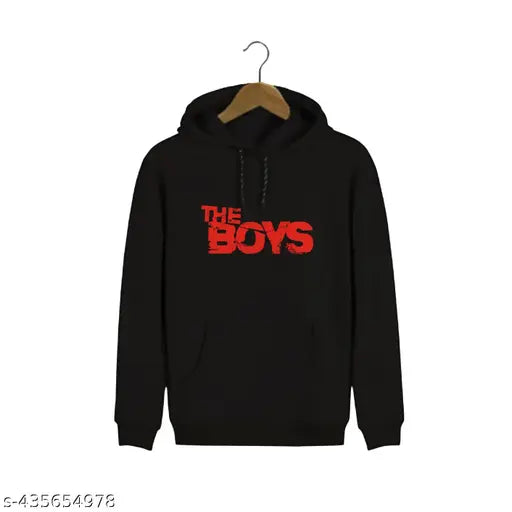 Boys black cotton blend hoodies printed with long sleeves, size range from 2-12 years, Indian origin