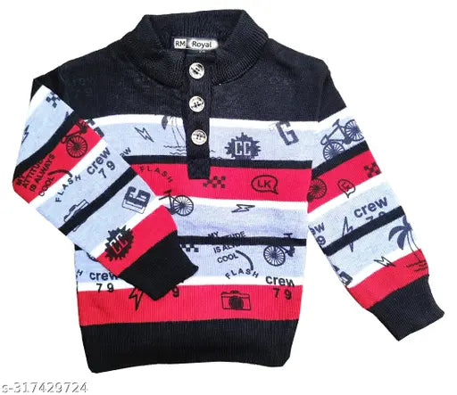 Multicolor woolen kids' sweater, long sleeves, printed net pattern for winter wear