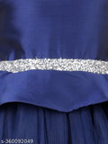 Navy blue sleeveless net gown, embellished with toy balloons for kid's party wear (1-12 years)