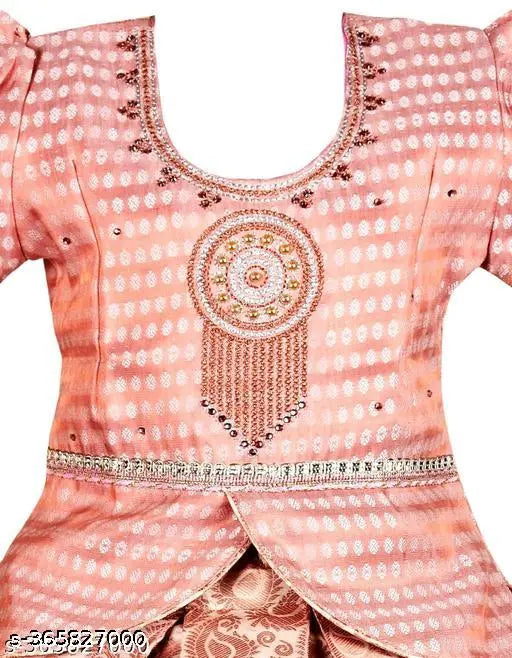 Traditional wear art silk kids' lehenga choli set with embroidered patterns, suitable for festivals and parties in India