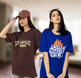 Printed round neck oversized cotton blend T-shirts (pack of 2), plus size available
