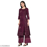 Wine Rayon Block print straight kurta, 3/4 sleeves, festive/wedding wear, Indian ethnic wear