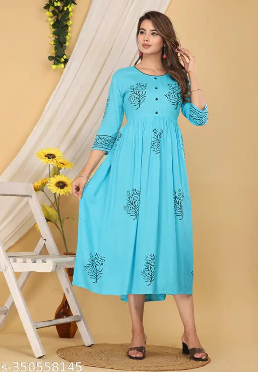 Rayon printed combo three-quarter sleeve kurti, Indian women's fashion, Jivika sensational" (124 characters)