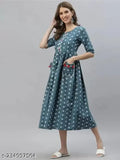 Women's dobby cotton pocket pleated kurti, short sleeves, printed combo, XS-XXL, India