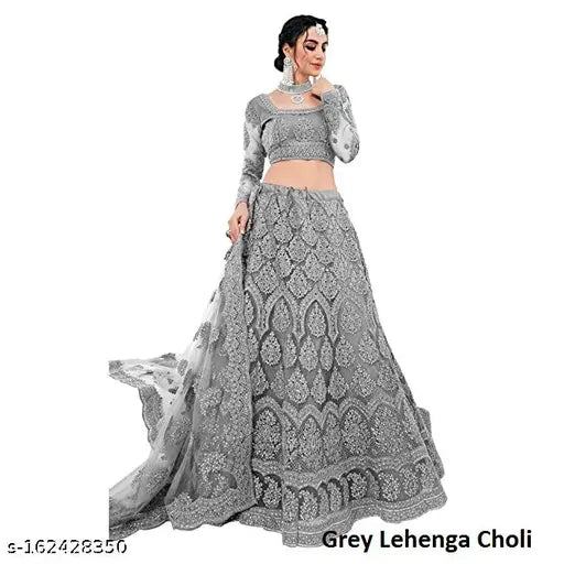 Embroidered Alisha Alluring Net Lehenga & Dupatta set, semi-stitched (LW44m LL44m DP2.2m), handcrafted Indian bridal attire