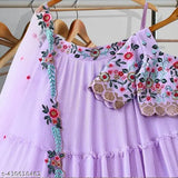 Embroidered Georgette Lehenga Choli set for women, free size, Indian handcrafted embroidery on blouse, lehenga, and net dupatta
