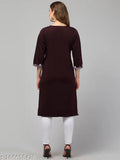 Wine-colored wool embroidered Aari work kurta for women, three-quarter sleeves, attractive multicolor design, India origin