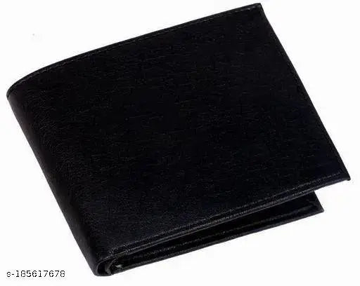 Black faux leather men's wallet, premium quality, two compartments, free size (L5cm x W2cm)