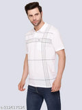Cotton blend striped polo t-shirt, checkered pattern, men's large, Indian-made fashion