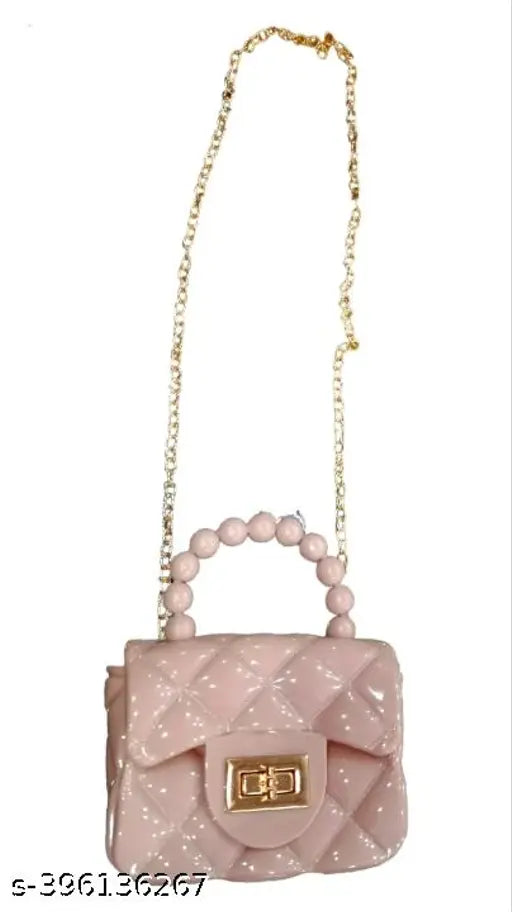 PVC small size fancy purse for little girls, printed net pattern, Indian-made slingchain design