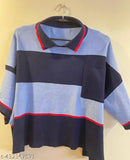 Striped oversized cotton crop shirt, fits chest up to 50 inches, machine washable