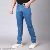 Navy blue stretchable denim men's slim mid-rise jeans for casual or special occasions, size 28/30/32/34