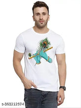 Krishna flute printed polycotton short sleeve t-shirt, Indian folk art design on chest