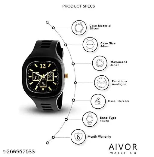 Black silicon square dial stylish men's fashion watch, trending for boys 2022