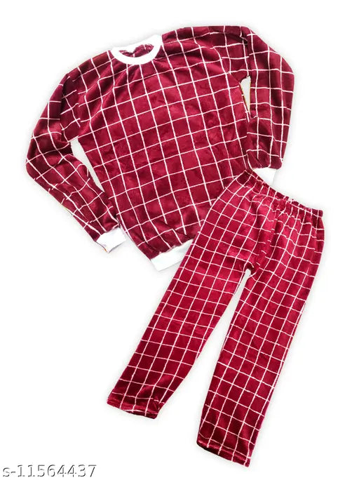 Winter KASHIKA HAZE velvet fleece nightsuit, long-sleeved bottom set on hanger, Indian-made