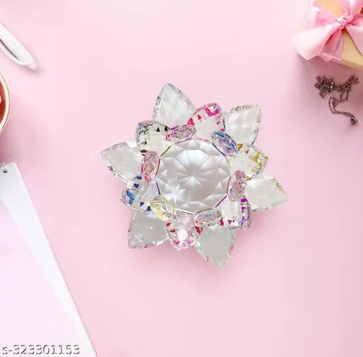 Multicolor small size crystal glass rotating lotus flowers for positive energy, Vastu-compliant home decor