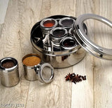 Stainless steel multi-spice box, see-through lid (7 pieces, silver), perfect for dry fruits and pickles